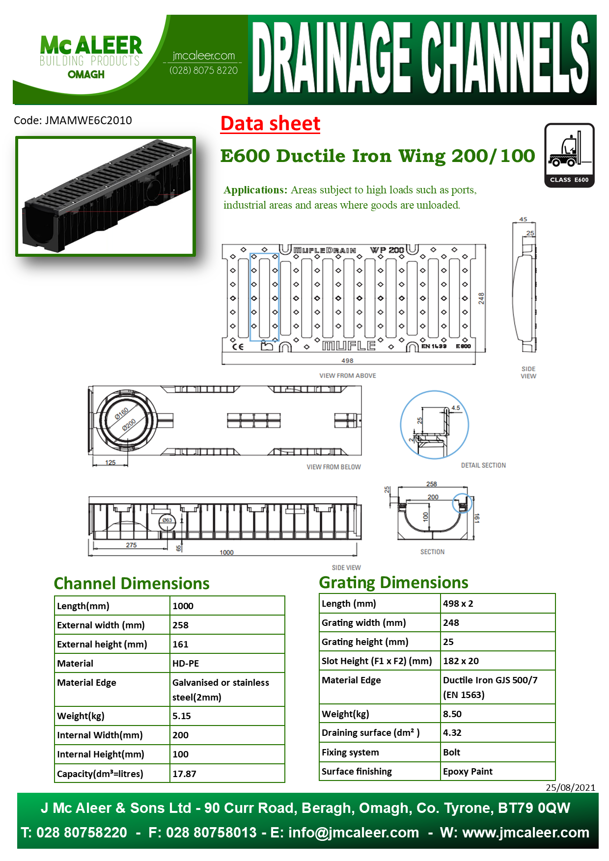 200 100 e600 ductile iron wing